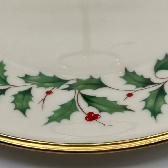 Lenox Holiday Pastry Serving Plate Mini Loaf Pan Holly Berries Christmas - Picture 2 of 10